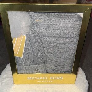 Michael Kors Gray Cable Knit Hat and Scarf Set